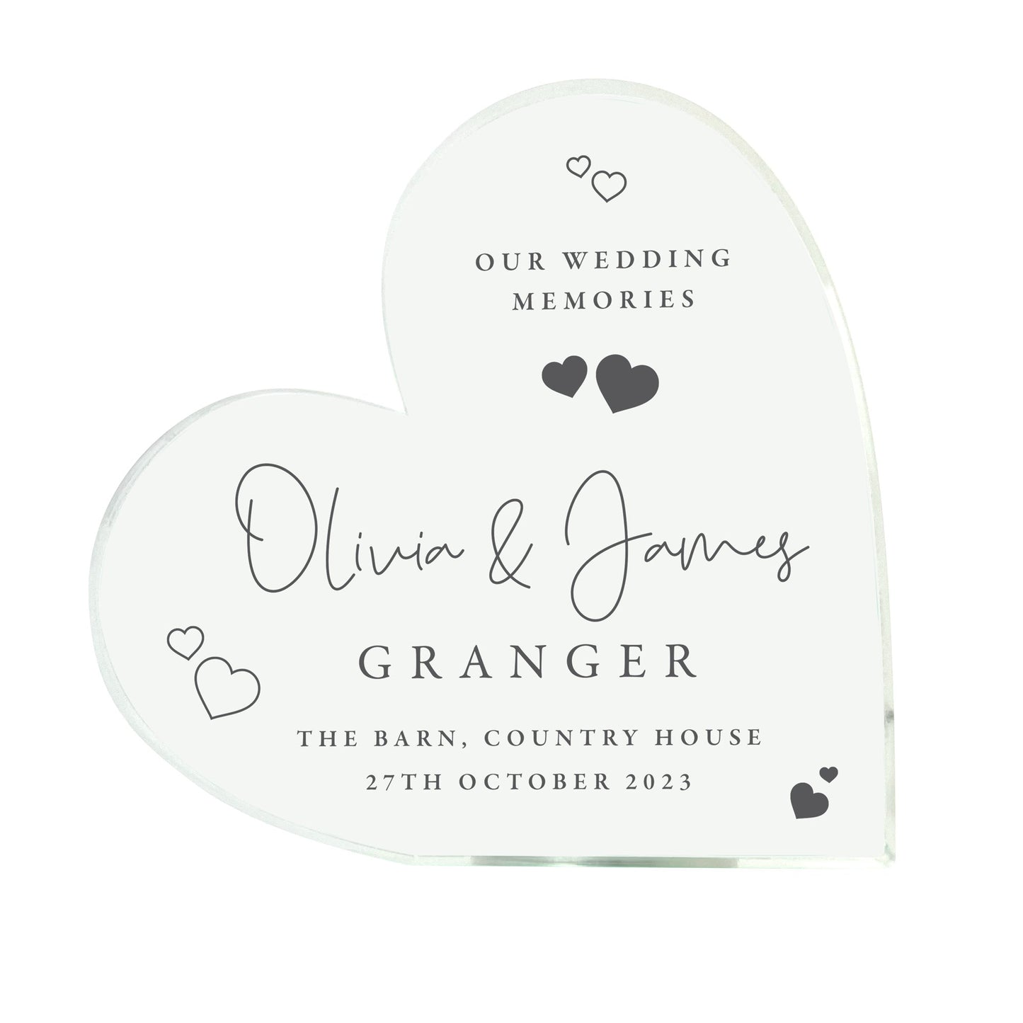 Personalised Wedding Script Text Acrylic Freestanding Heart