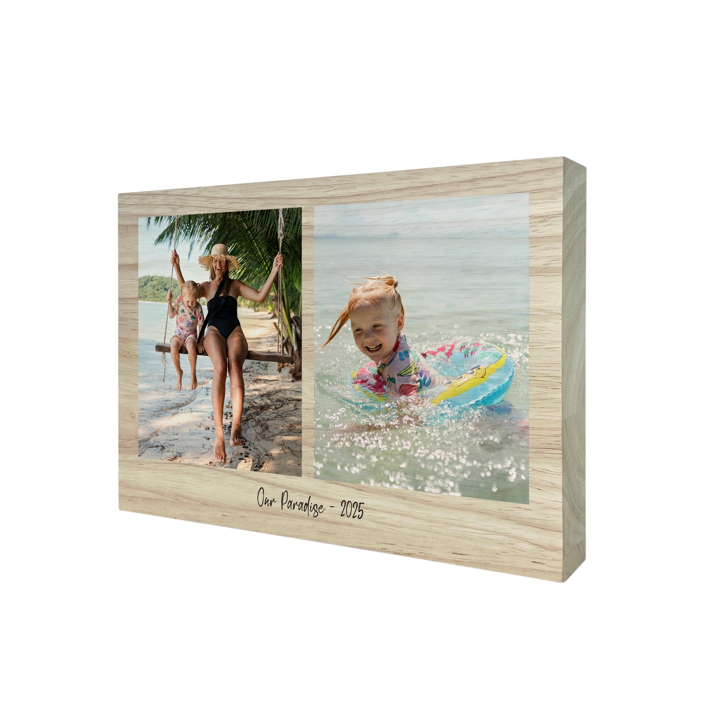 Personalised Freestanding Two Photo Giant Wooden Block (15cm x 21cm) - Landscape
