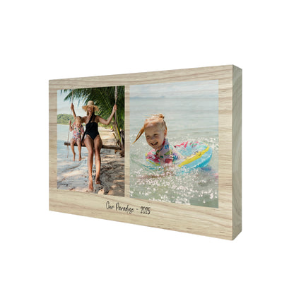 Personalised Freestanding Two Photo Giant Wooden Block (15cm x 21cm) - Landscape