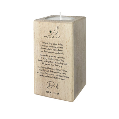 Personalised Happy Heavenly Father's Day Wooden Tea Light Holder - 2 Sizes