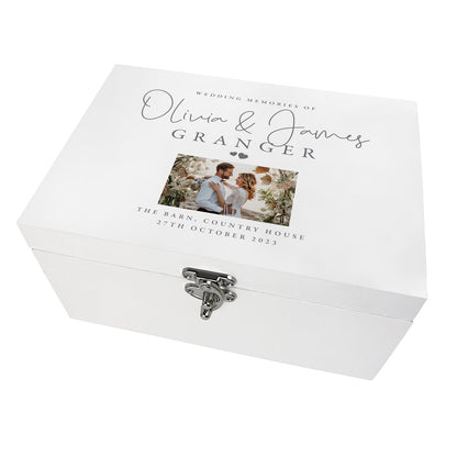 Personalised Wedding Photo Keepsake White Wooden Memory Box - 3 Sizes (22cm | 27cm | 30cm)