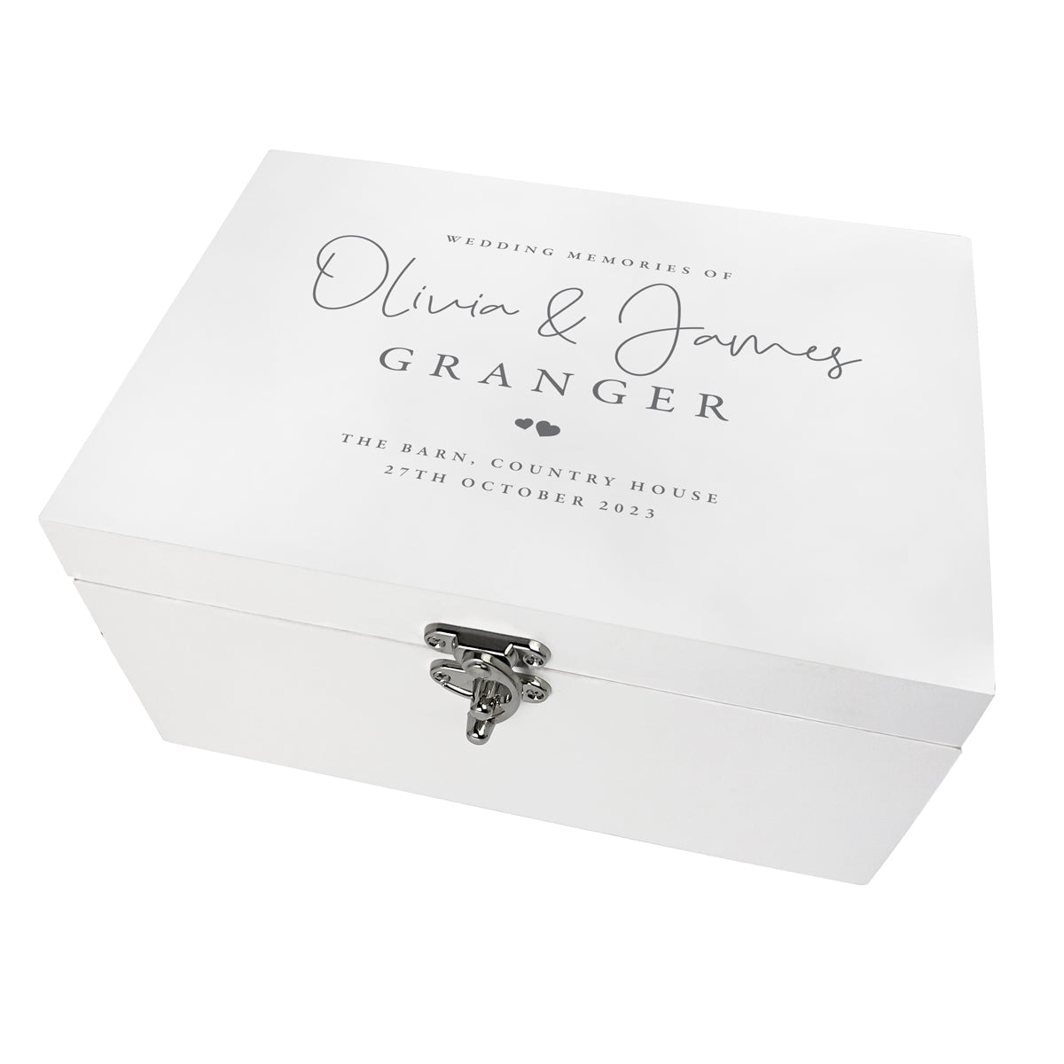 Personalised Wedding Keepsake White Wooden Keepsake Memory Box - 3 Sizes (22cm | 27cm | 30cm)