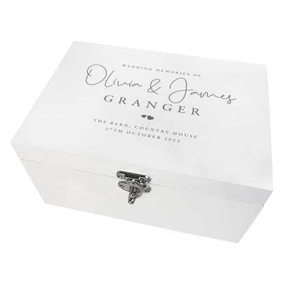 Personalised Wedding Keepsake White Wooden Keepsake Memory Box - 3 Sizes (22cm | 27cm | 30cm)