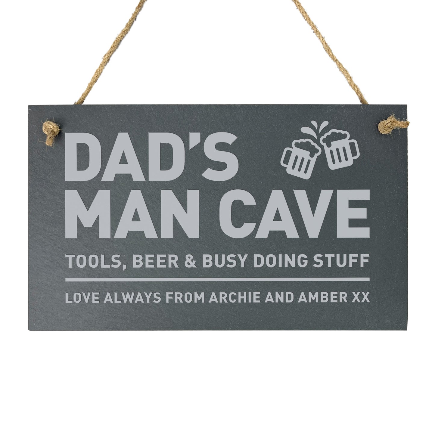 Personalised Dad's Man Cave Slate Hanging Plaque 25 x 15cm