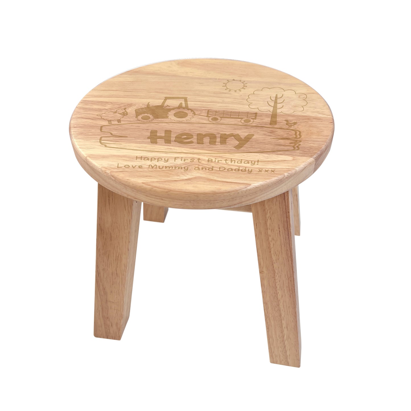 Personalised Engraved Wooden Toddler Stool - Farmyard | Custom Step Stool for Kids | Nursery Gift