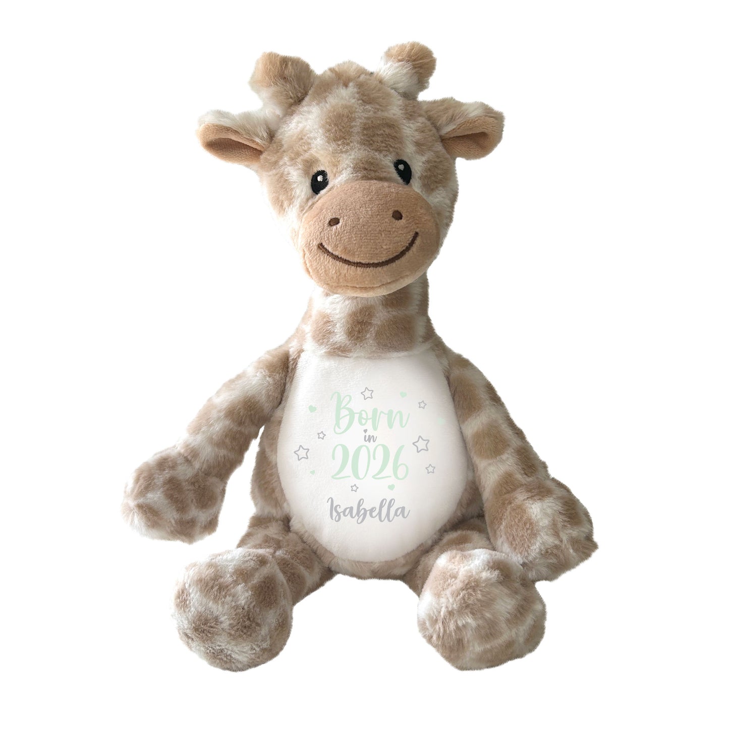 Personalised Born in 2026 Giraffe Teddy Bear 34cm | New Baby, 1st Birthday or Christening Gift