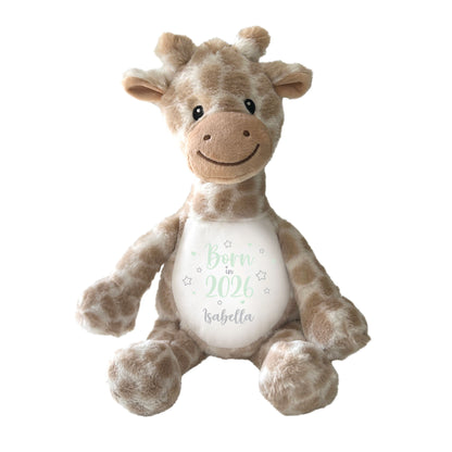 Personalised Born in 2026 Giraffe Teddy Bear 34cm | New Baby, 1st Birthday or Christening Gift