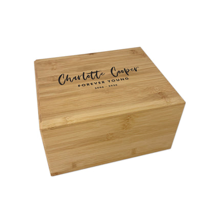 Personalised Bamboo Urn For Cremation Ashes - Modern Script Design