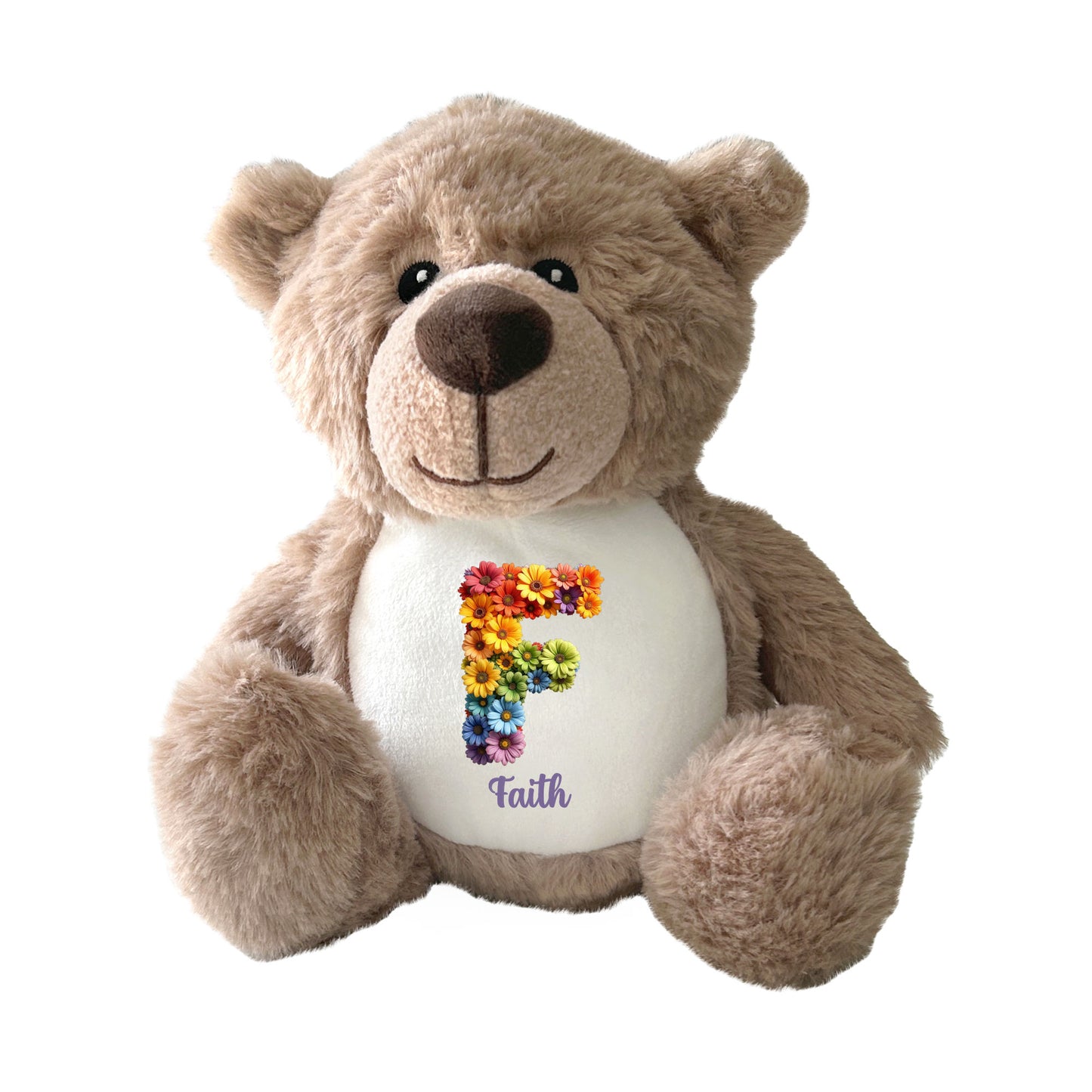 Personalised Flower Alphabet Plush Teddy Bear 25cm | New Baby, Christening & 1st Birthday Gift