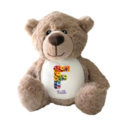 Personalised Flower Alphabet Plush Teddy Bear 25cm | New Baby, Christening & 1st Birthday Gift