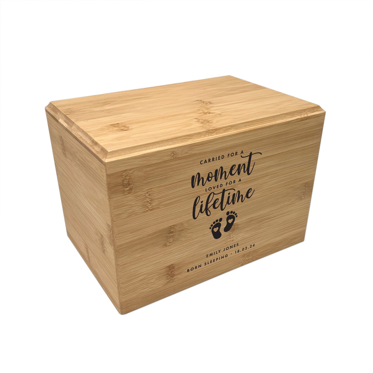 Personalised Bamboo Urn For Cremation Ashes - Angel Baby Design