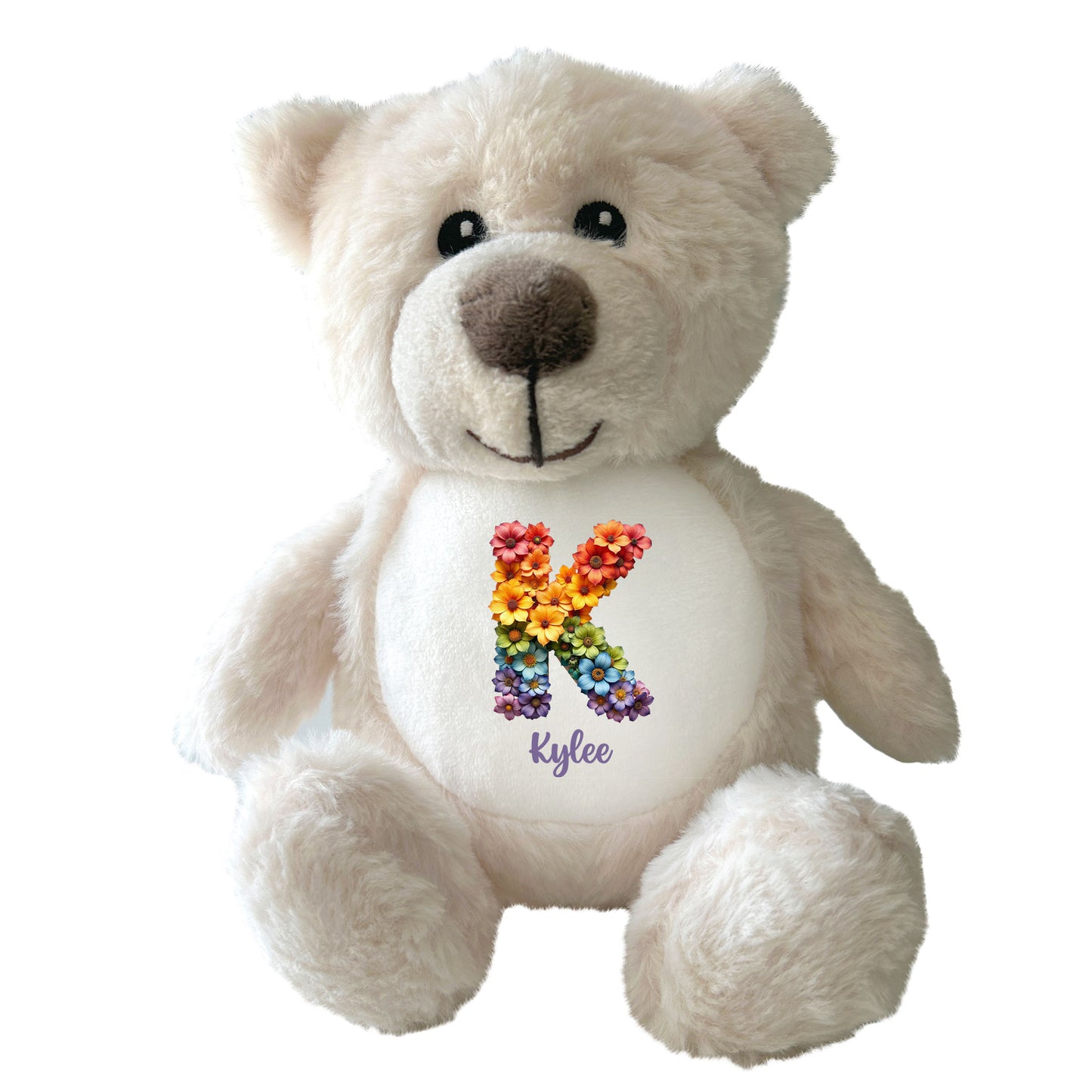 Personalised Flower Alphabet Plush Teddy Bear 25cm | New Baby, Christening & 1st Birthday Gift