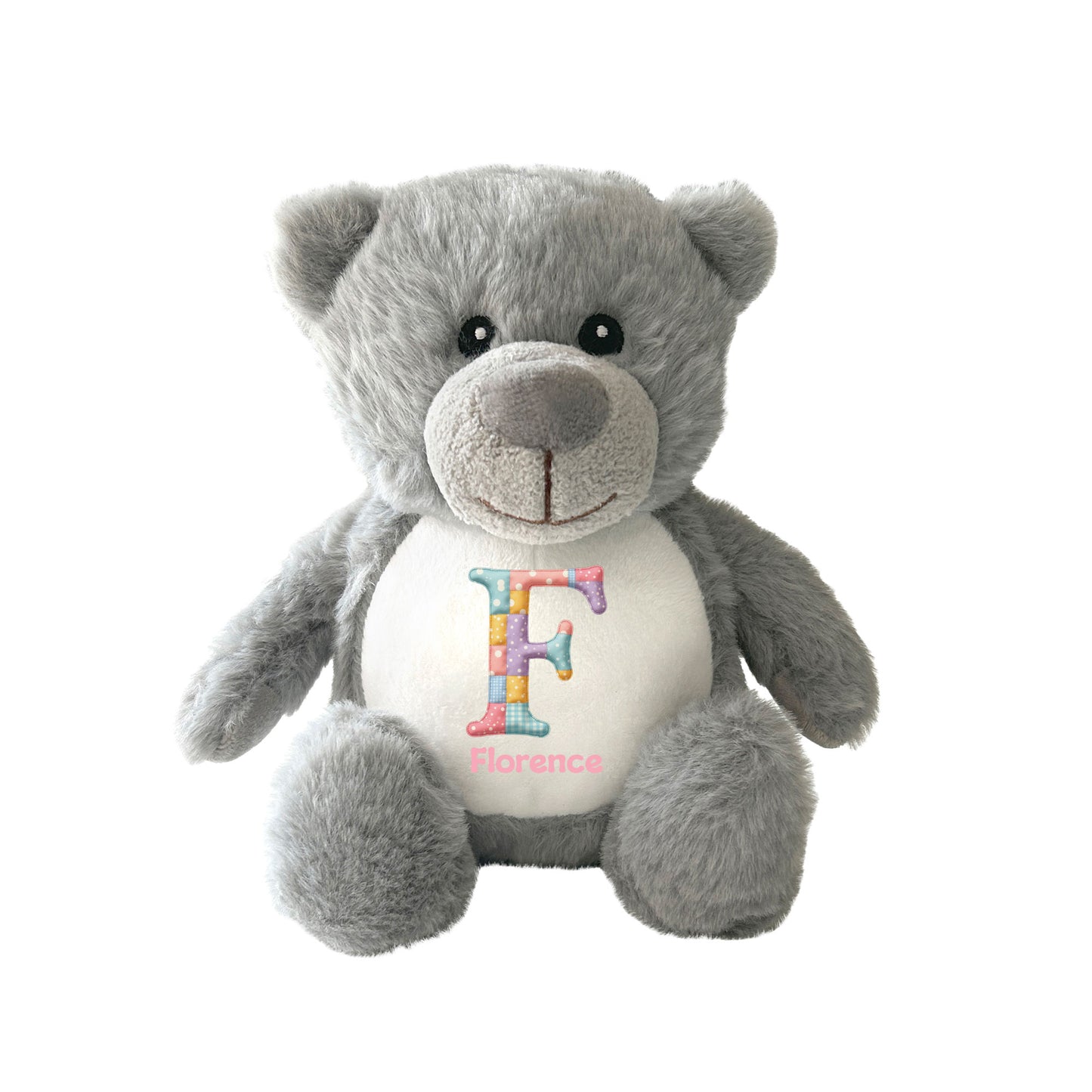 Personalised Patchwork Alphabet Plush Teddy Bear 25cm | New Baby, Christening & 1st Birthday Gift