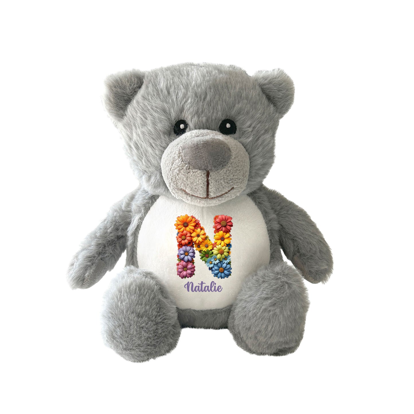 Personalised Flower Alphabet Plush Teddy Bear 25cm | New Baby, Christening & 1st Birthday Gift