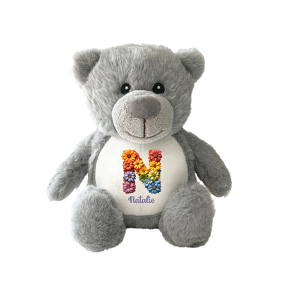 Personalised Flower Alphabet Plush Teddy Bear 25cm | New Baby, Christening & 1st Birthday Gift