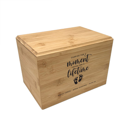 Personalised Bamboo Urn For Cremation Ashes - Angel Baby Design
