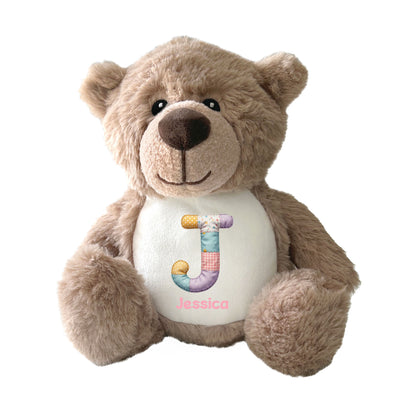 Personalised Patchwork Alphabet Plush Teddy Bear 25cm | New Baby, Christening & 1st Birthday Gift