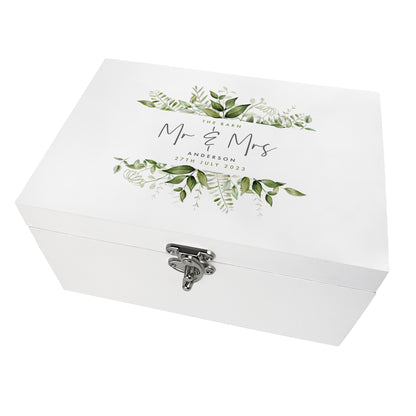 Personalised Botanical Wedding White Wooden Keepsake Memory Box - 3 Sizes (22cm | 27cm | 30cm)