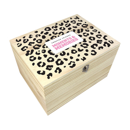 Personalised Leopard Print Wooden Memory Box - Moments & Memories | Birthday Gift for Friends