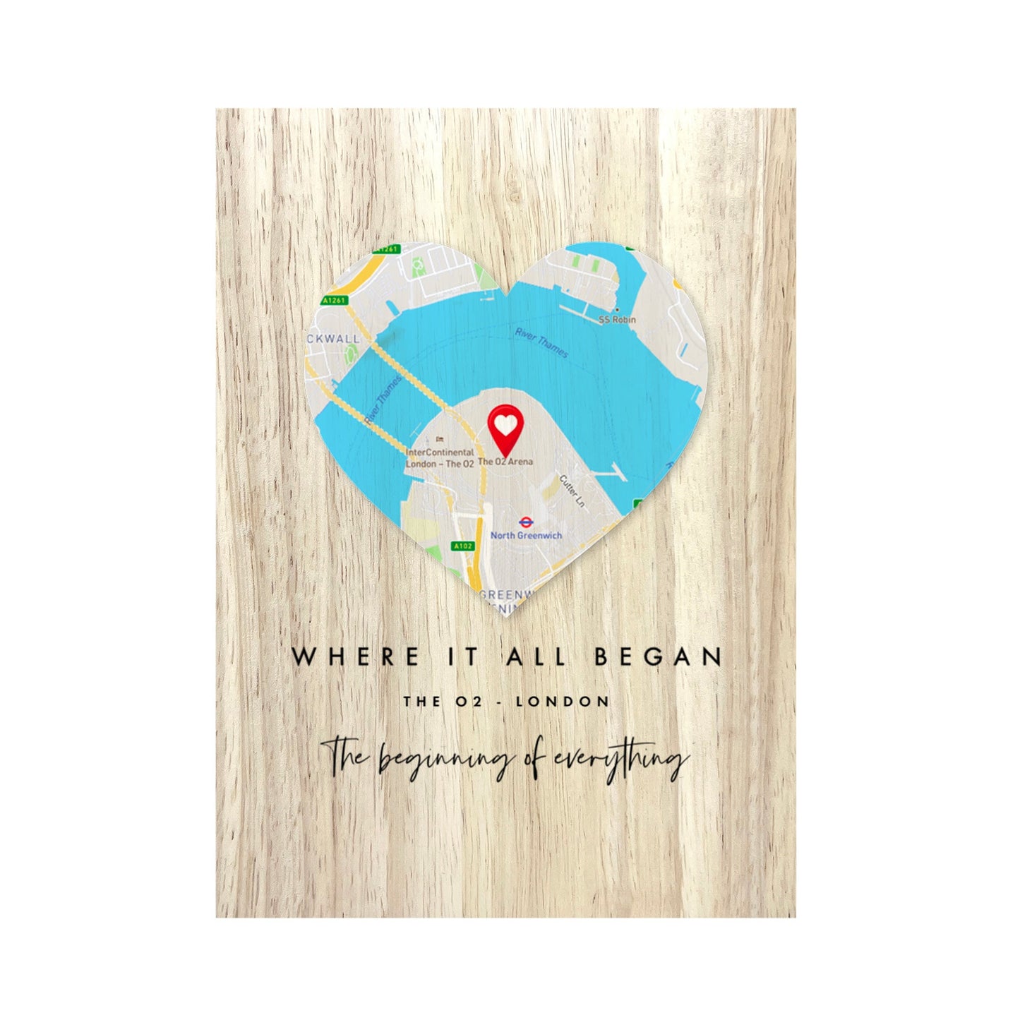 Personalised Heart Map Location Giant Wooden Block (21cm x 15cm)