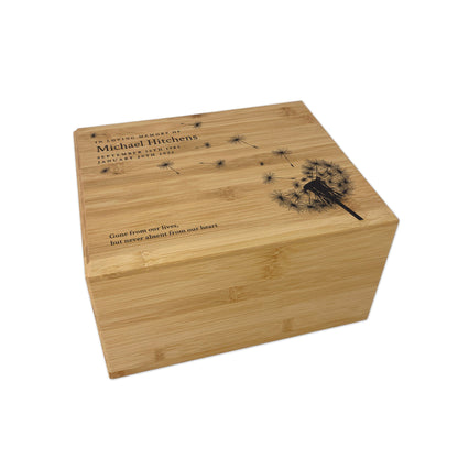 Personalised Bamboo Urn For Cremation Ashes - Dandelion Design