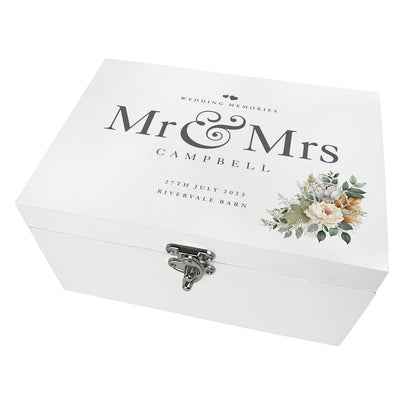 Personalised Wooden Boho Wedding White Wooden Keepsake Memory Box - 3 Sizes  (22cm | 27cm | 30cm)