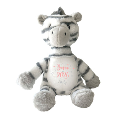 Personalised Born in 2026 Zebra Teddy Bear 28cm | New Baby, 1st Birthday or Christening Gift