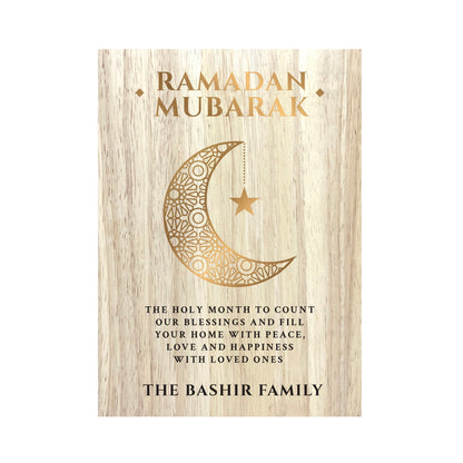 Personalised Ramadan Mubarak Crescent Giant Wooden Block (21cm x 15cm)