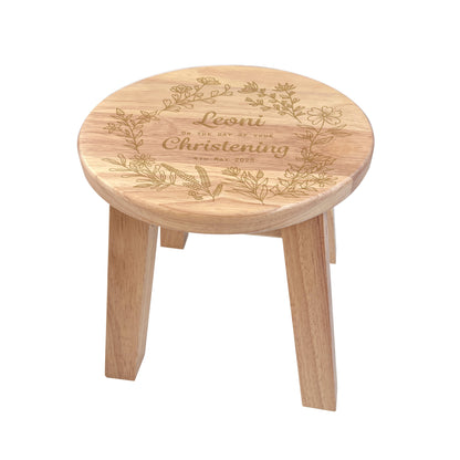 Personalised Engraved Wooden Toddler Stool - Floral | Custom Step Stool for Kids | Nursery Gift