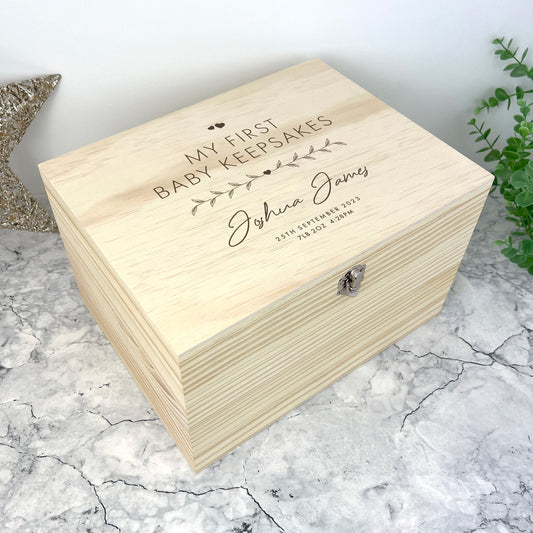 Personalised Pine Wooden Any Message Keepsake Memory Box - 5 Sizes