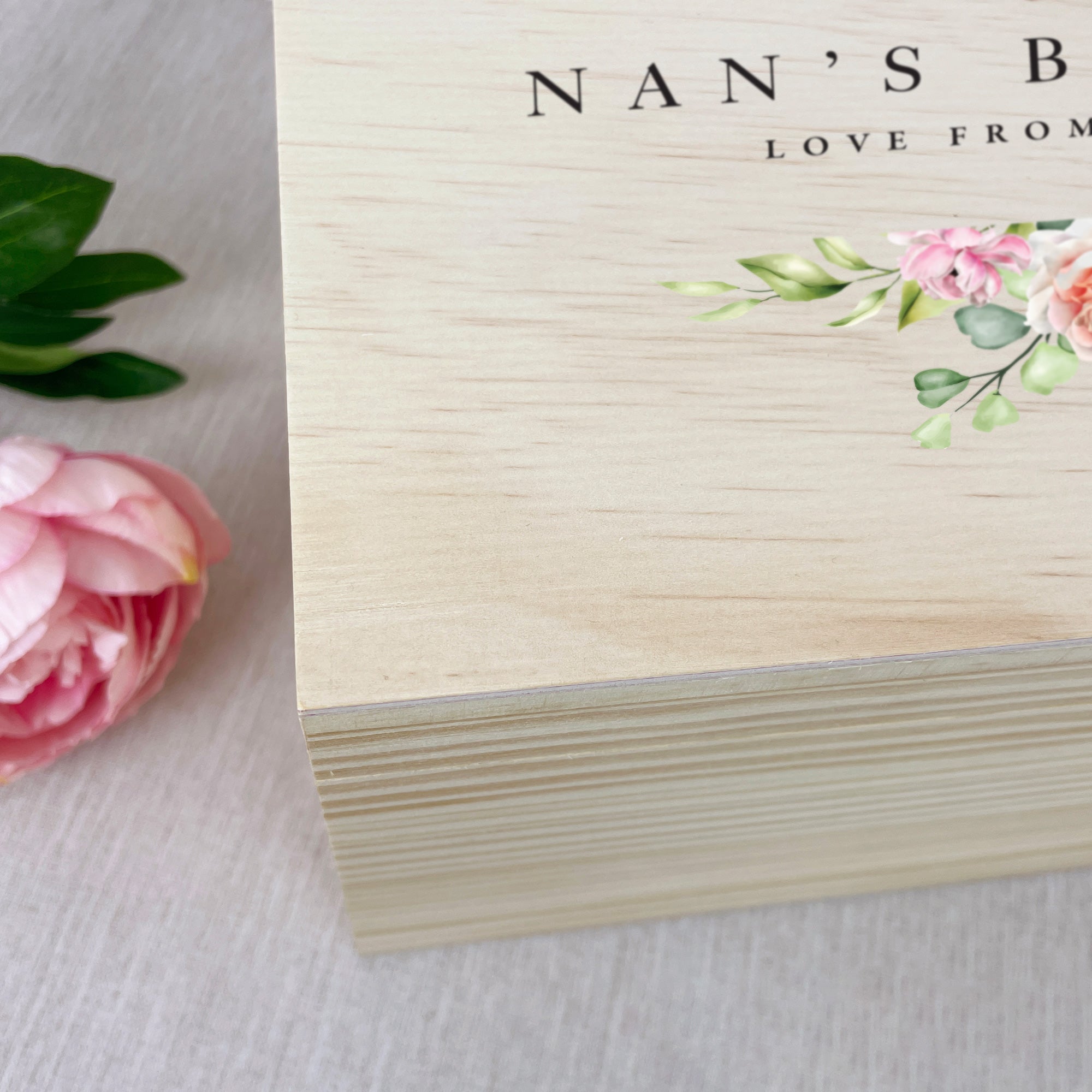 Personalised Any Message Pink Floral Wooden Pine Memory Box - 5 Sizes