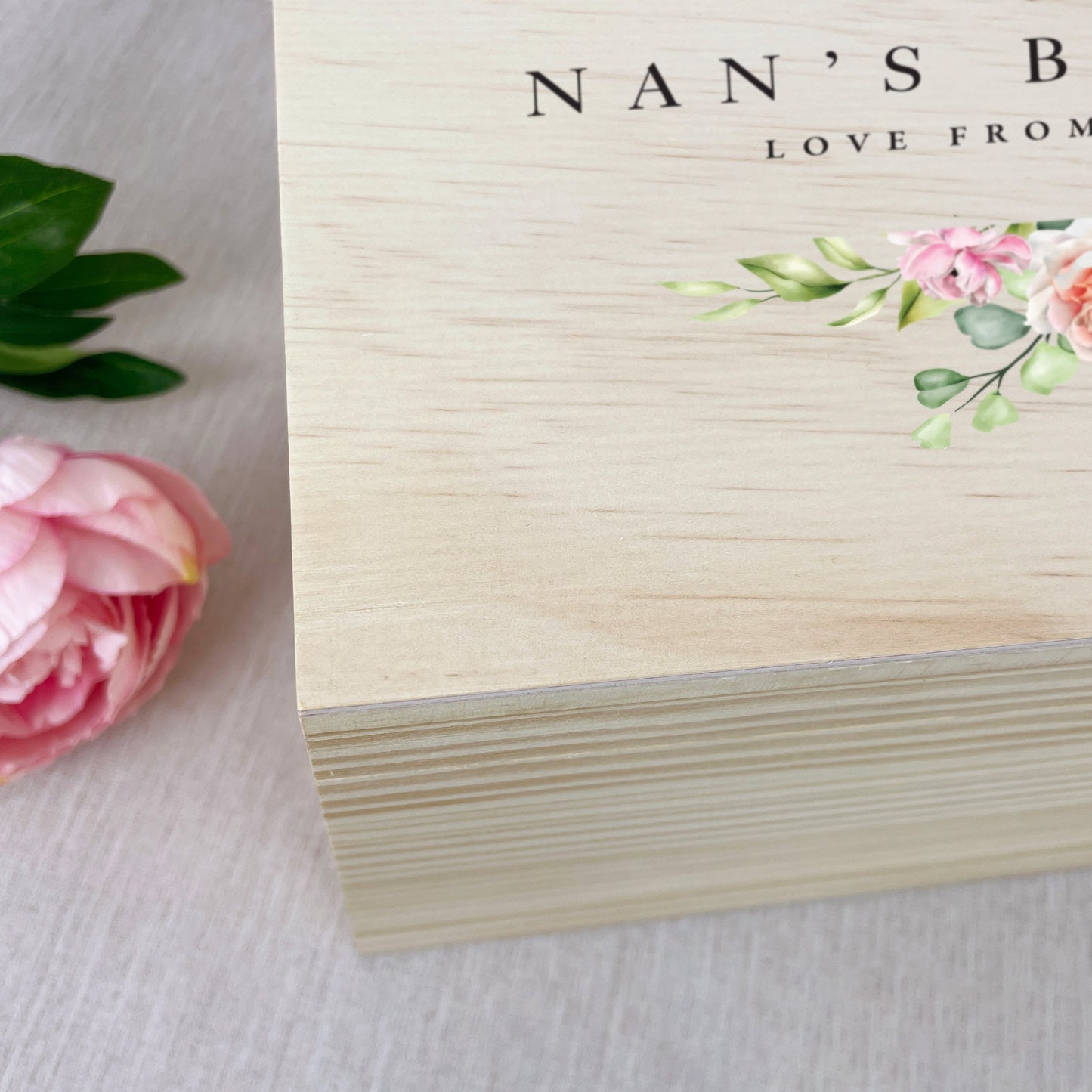 Personalised Any Message Pink Floral Wooden Pine Memory Box - 5 Sizes