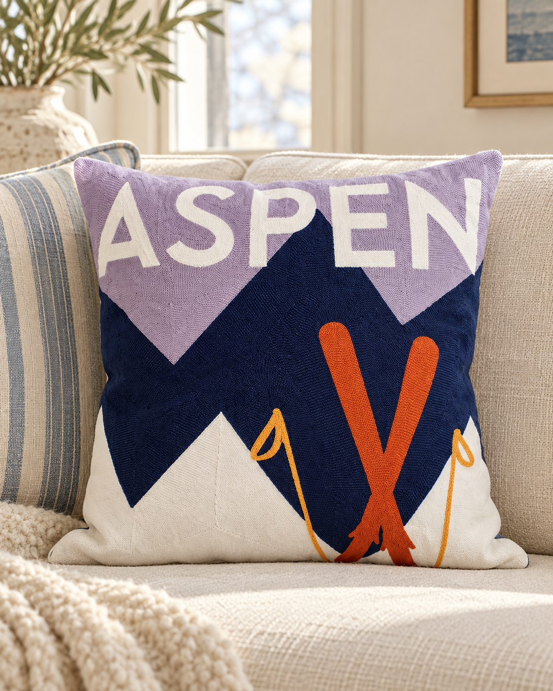Aspen Ski Needlepoint Pillow