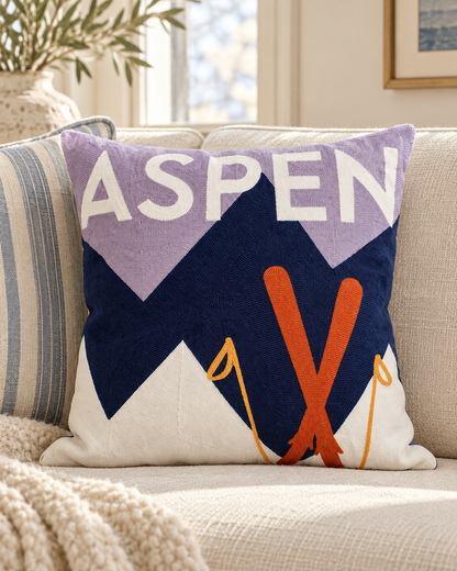 Aspen Ski Needlepoint Pillow