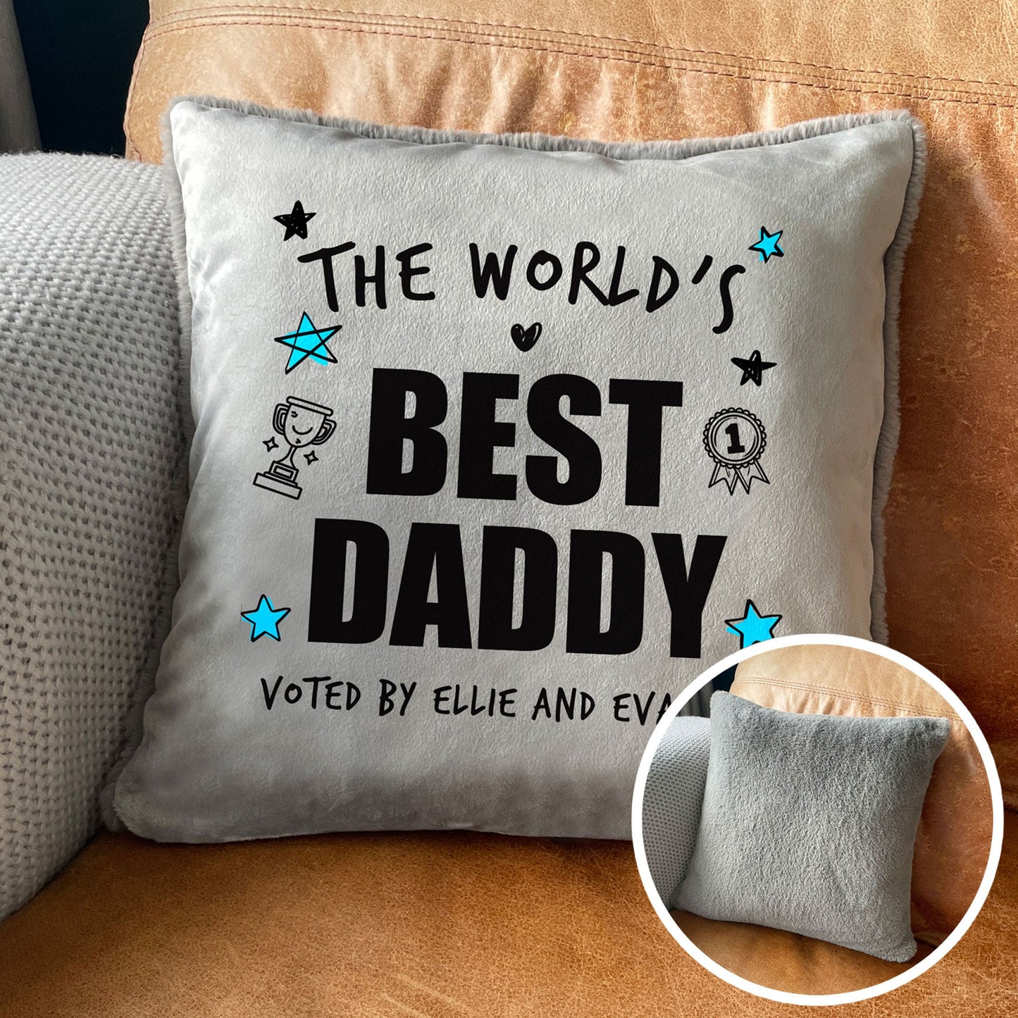 Personalised The World's Best Dad Faux Fur Cuddle Cushion