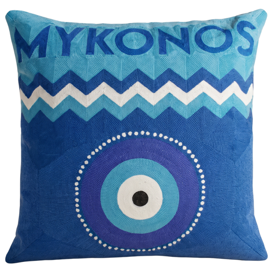 Mykonos Evil Eye Needlepoint Pillow
