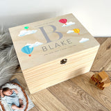 Personalised Hot Air Balloon New Baby Keepsake Box - 5 Sizes (16cm | 20cm | 26cm | 30cm | 36cm)