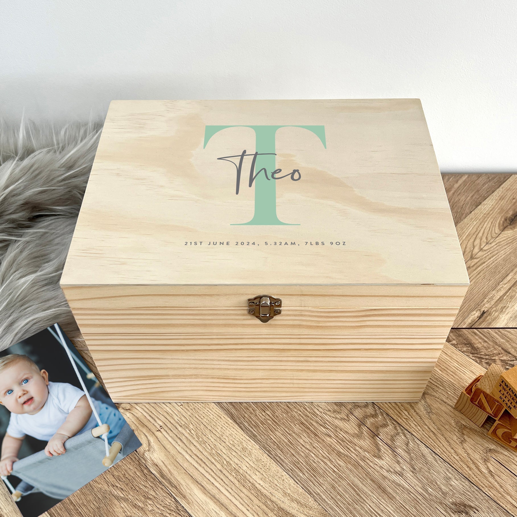 Personalised Name & Initial New Baby Keepsake Box Various Colours - 5 Sizes (16cm | 20cm | 26cm | 30cm | 36cm)