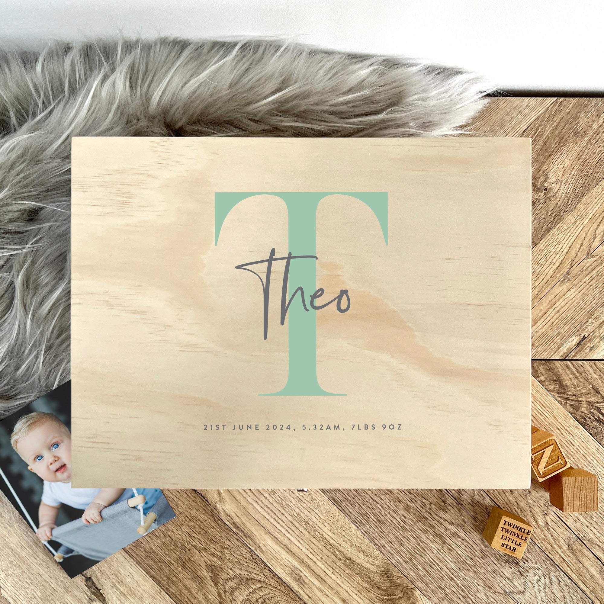 Personalised Name & Initial New Baby Keepsake Box Various Colours - 5 Sizes (16cm | 20cm | 26cm | 30cm | 36cm)