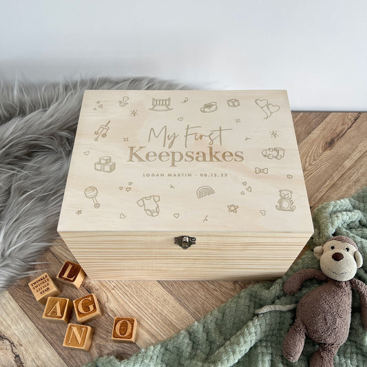 Personalised My First Keepsakes Engraved New Baby Keepsake Box - 5 Sizes