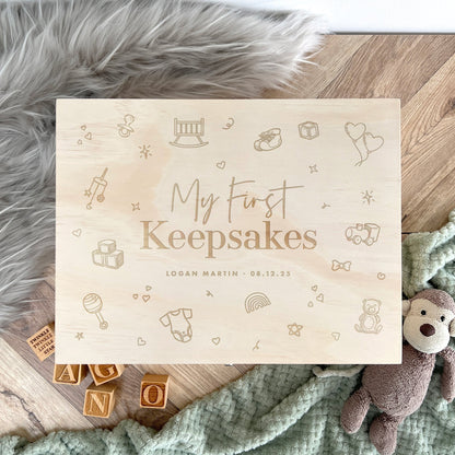 Personalised My First Keepsakes Engraved New Baby Keepsake Box - 5 Sizes