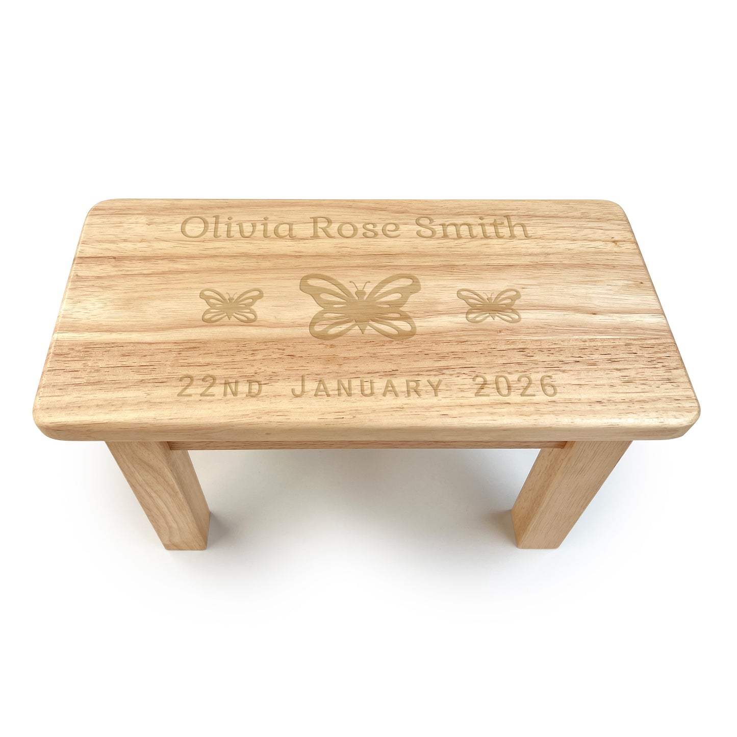 Personalised Rectangular Engraved Wooden Child’s Stool – Choose Your Icon