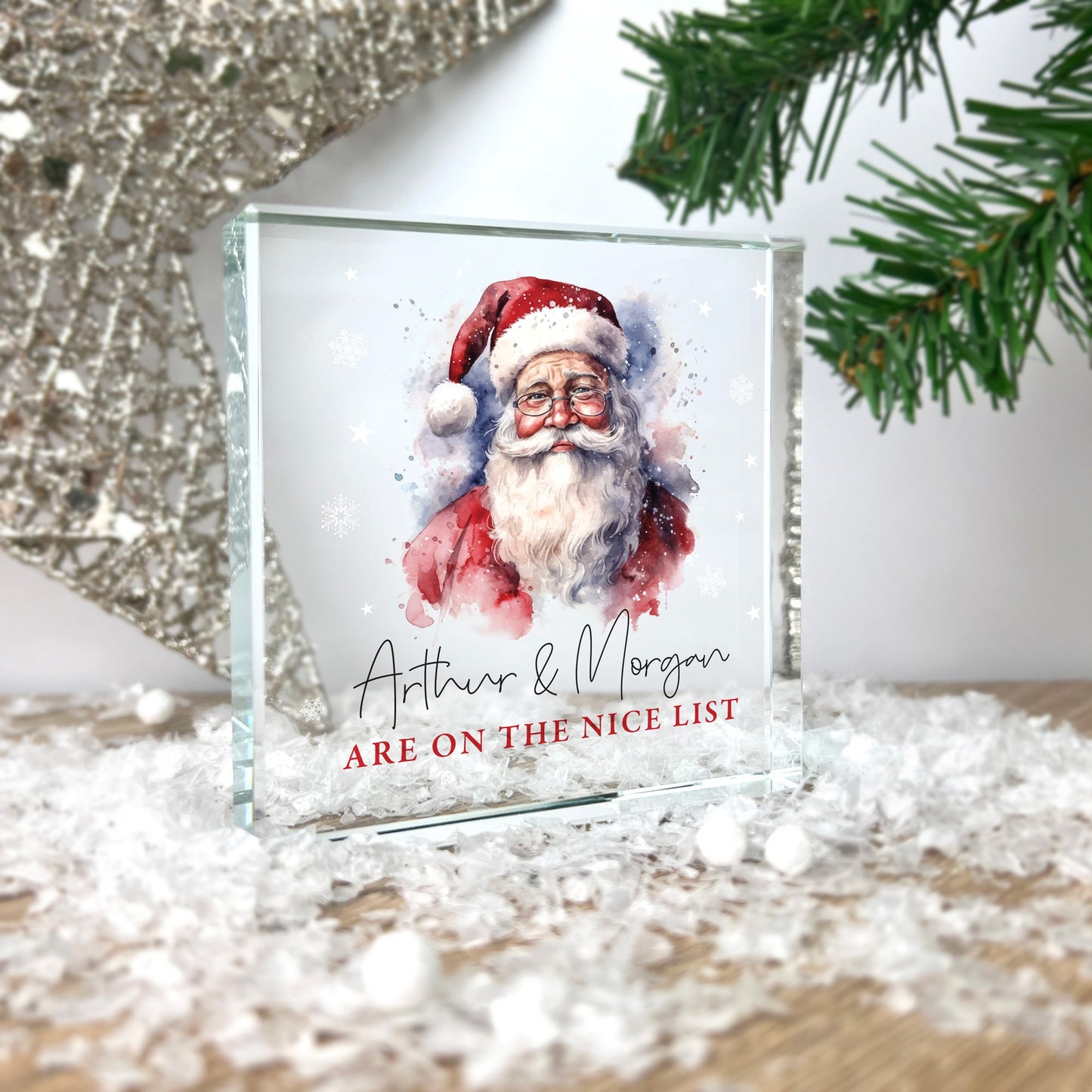 Personalised Traditional Santa 'Nice List' Crystal Token
