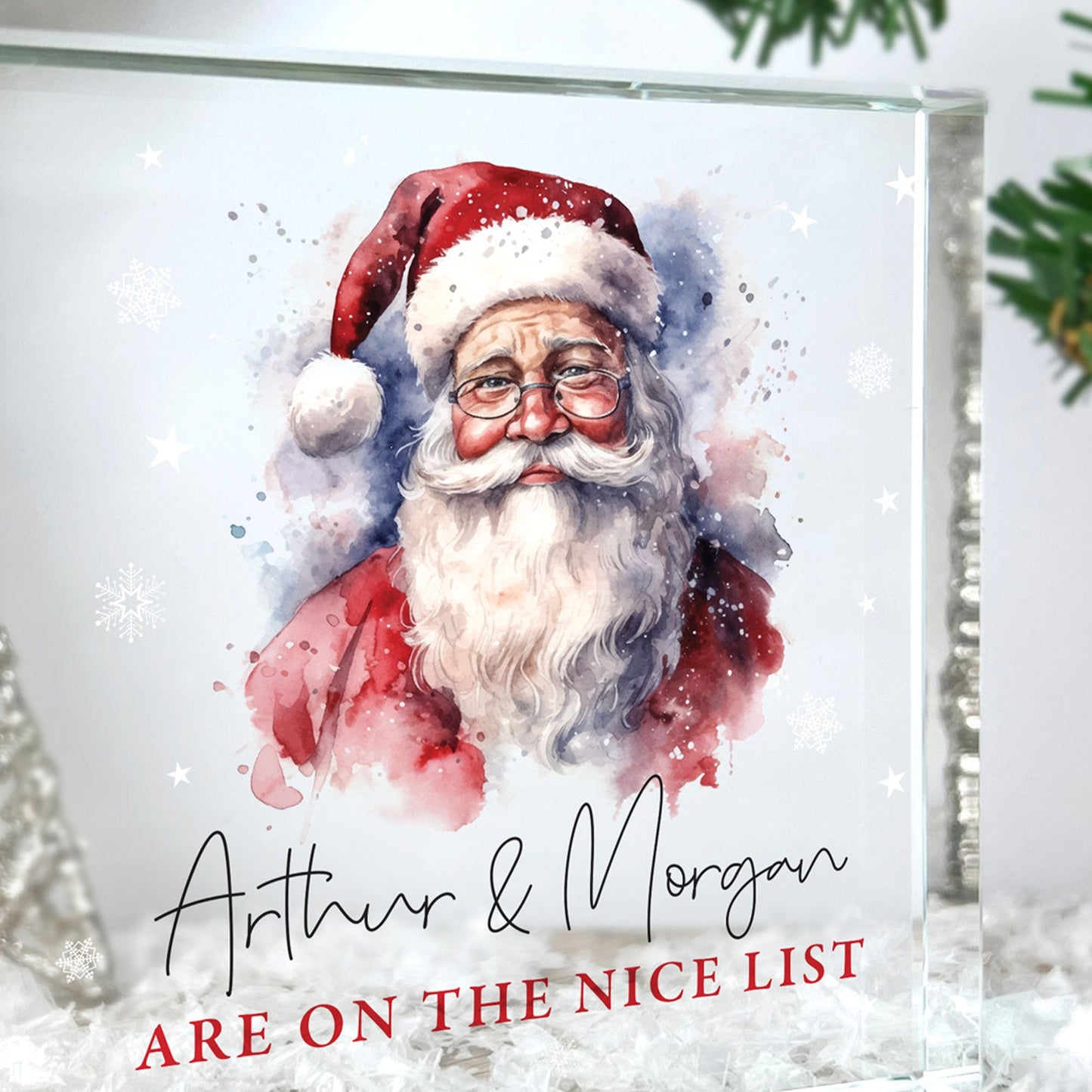 Personalised Traditional Santa 'Nice List' Crystal Token