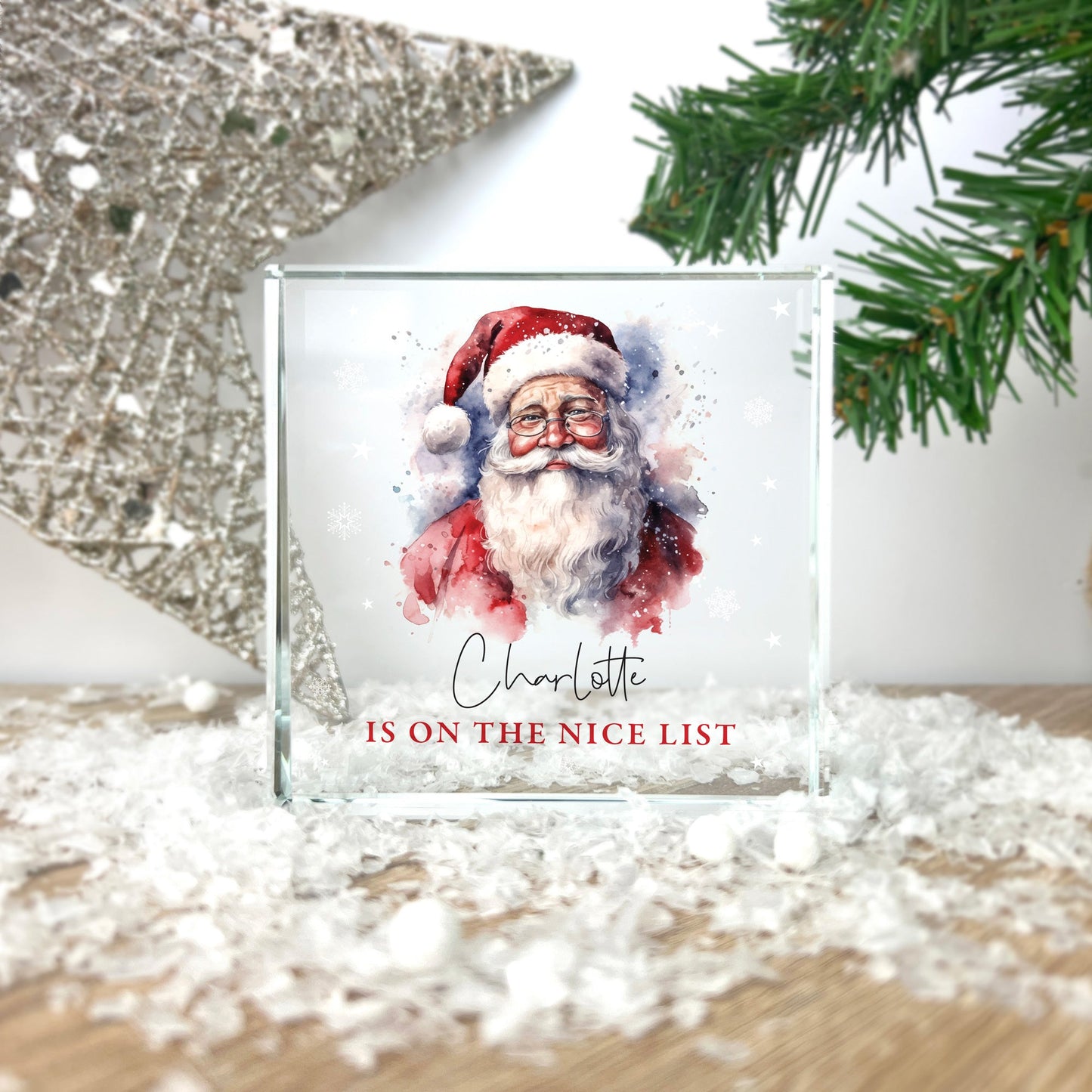 Personalised Traditional Santa 'Nice List' Crystal Token