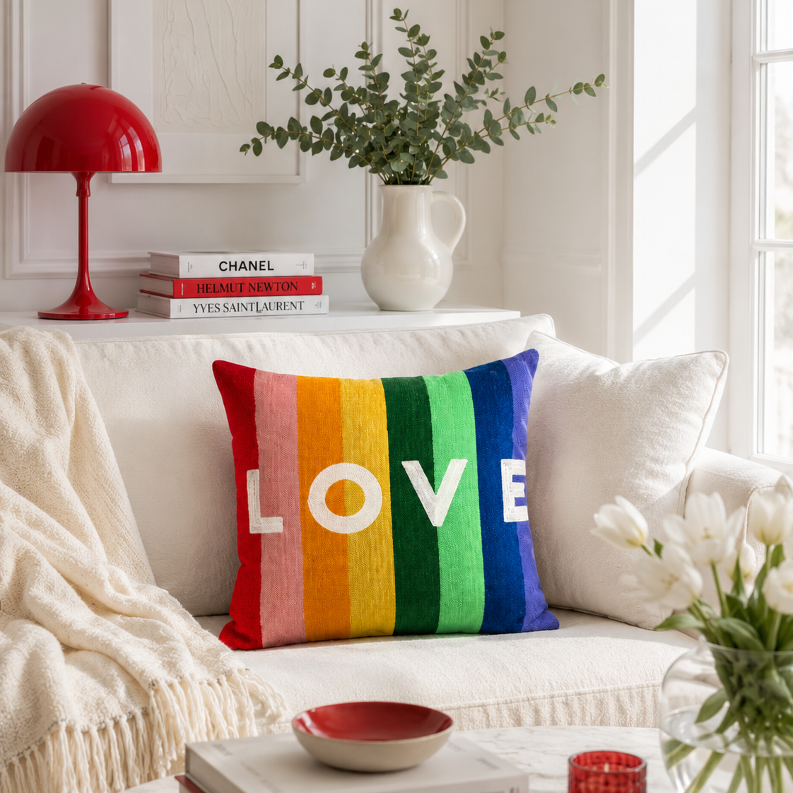 Rainbow LOVE Needlepoint Pillow