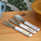 Personalised Baby Knife Fork and Spoon Set Safari Animals