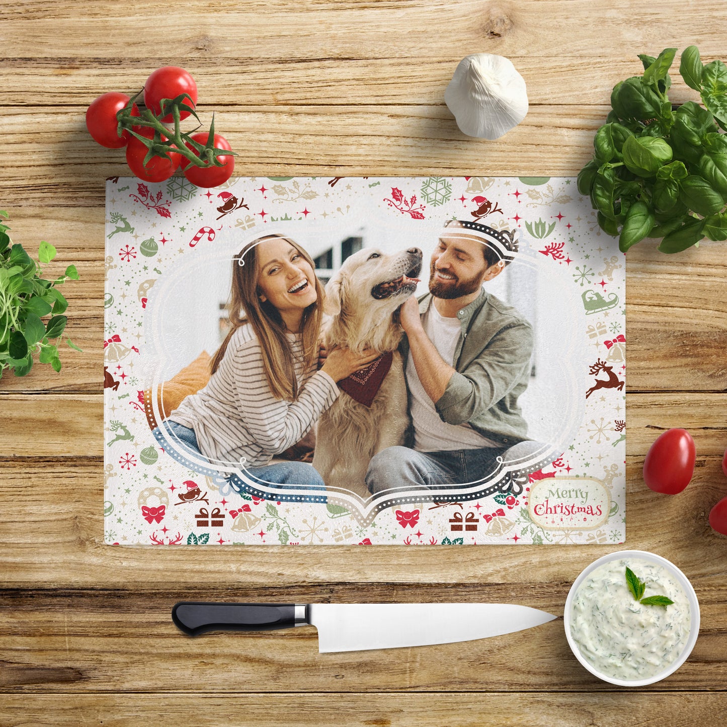 Christmas Photo Upload Large Glass Chopping Board