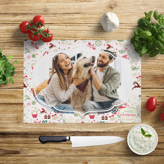 Christmas Photo Upload Large Glass Chopping Board