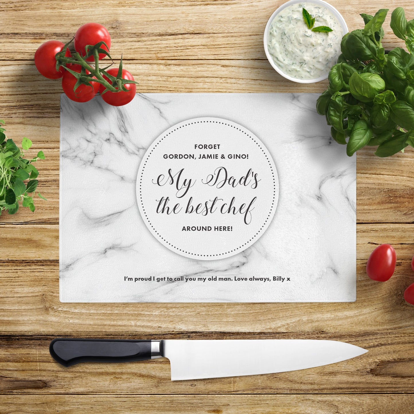 Personalised My Dad's The Best Chef! Marble Effect Glass Chopping Board